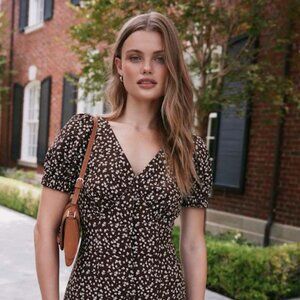 Lulus Adored Cutie Brown Floral Corduroy Button-front Mini Dress - Size S